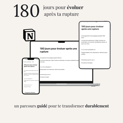 Programme Notion 180 jours pour évoluer après une rupture, accessible sur téléphone et ordinateur