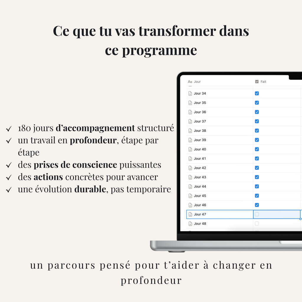 Programme Notion 180 jours avec accompagnement structuré, exercices en profondeur et actions concrètes après une rupture