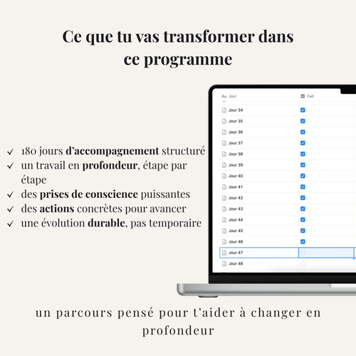 Programme Notion 180 jours avec accompagnement structuré, exercices en profondeur et actions concrètes après une rupture