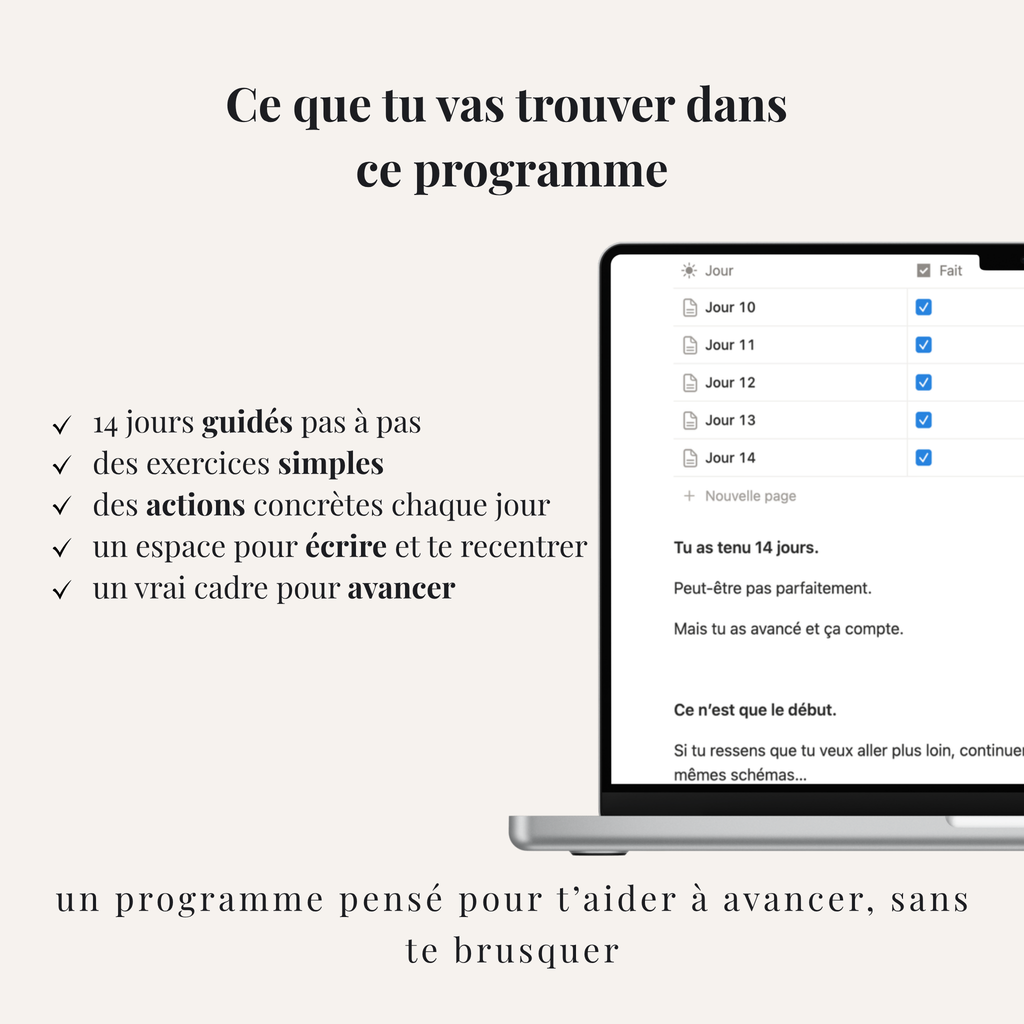 Contenu du programme Notion 14 jours après rupture
