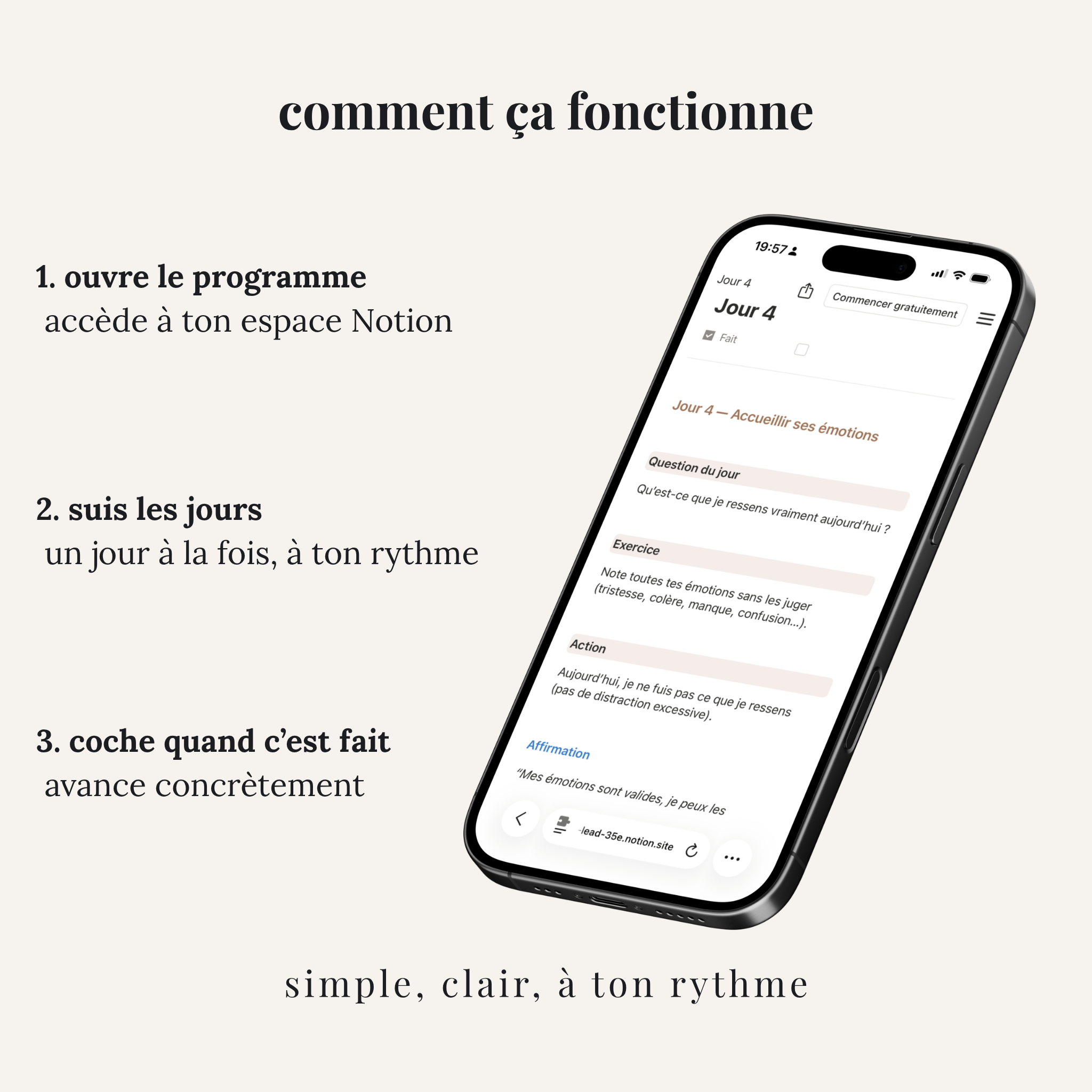 Fonctionnement du guide Notion 14 jours après rupture