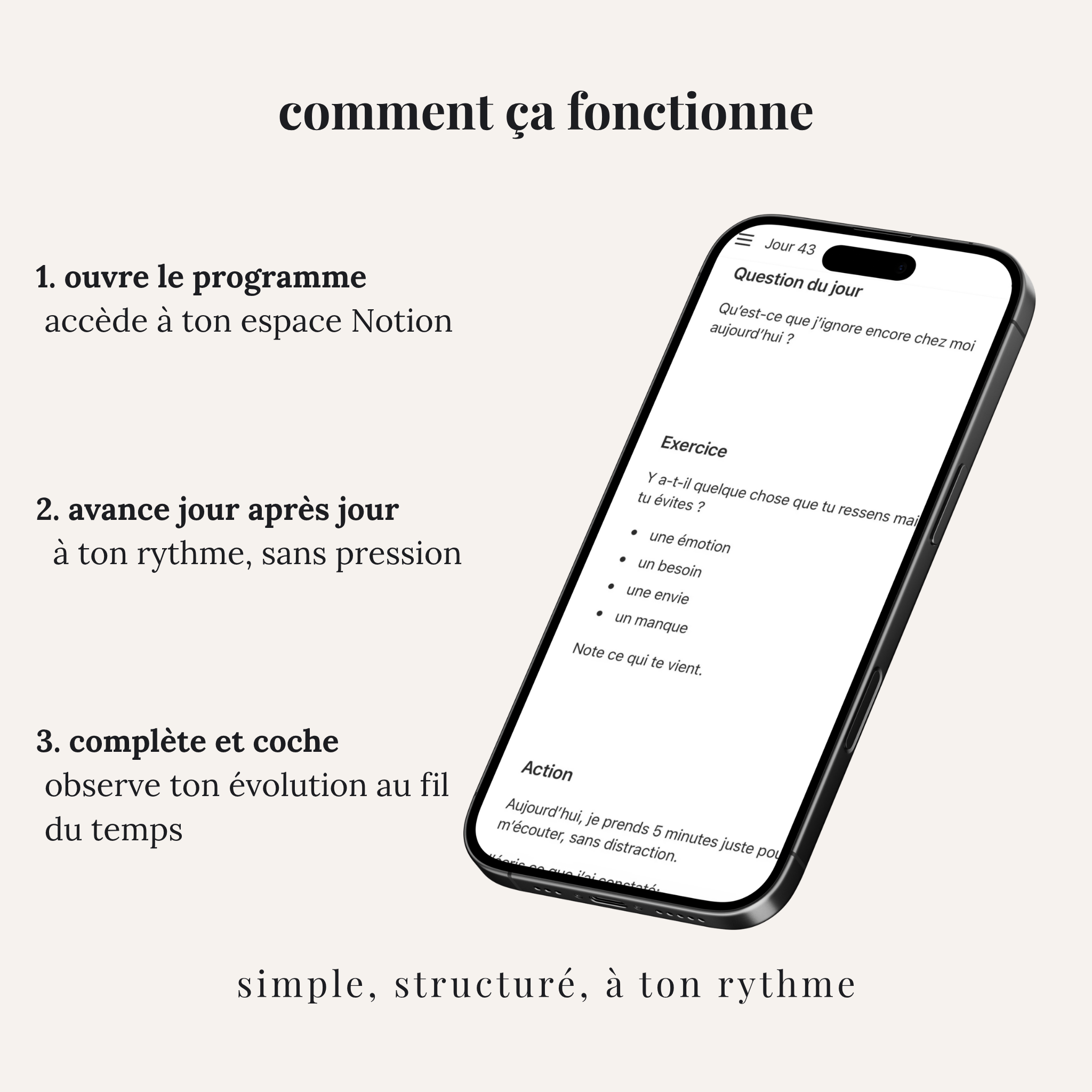 Fonctionnement du programme Notion 60 jours après rupture étape par étape
